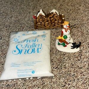 Dept 56 Christmas winter Snowman Figurine, Fresh Fallen Snow Pack and wood pile